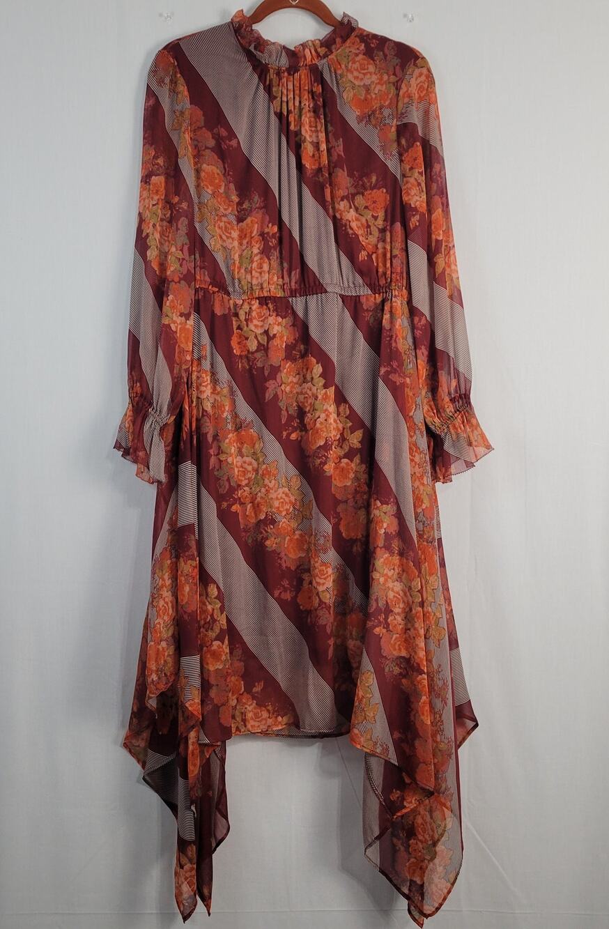 Soft Surroundings Woodland Manor Chiffon Dress size M Maroon Floral Asymmetrical